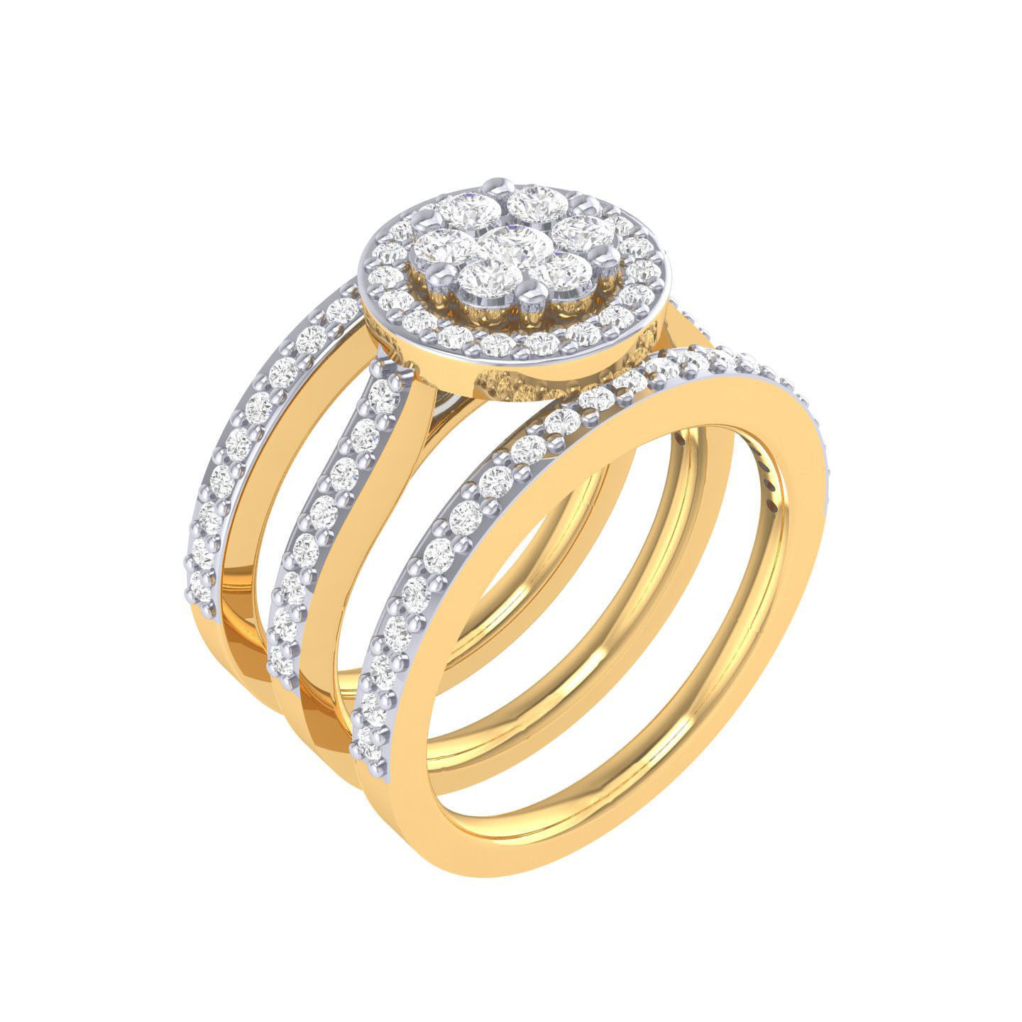 Solitaire Halo Ring with double band - 127058 3D print model_11