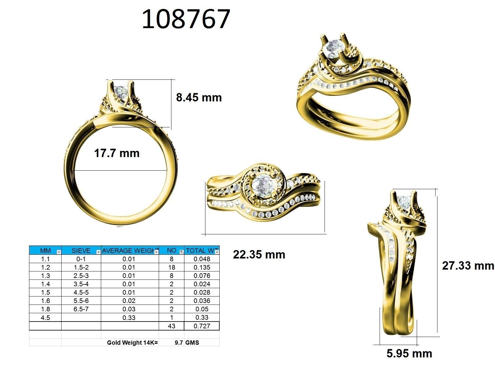 Solitaire Ring with band - 108767 3D print model_12