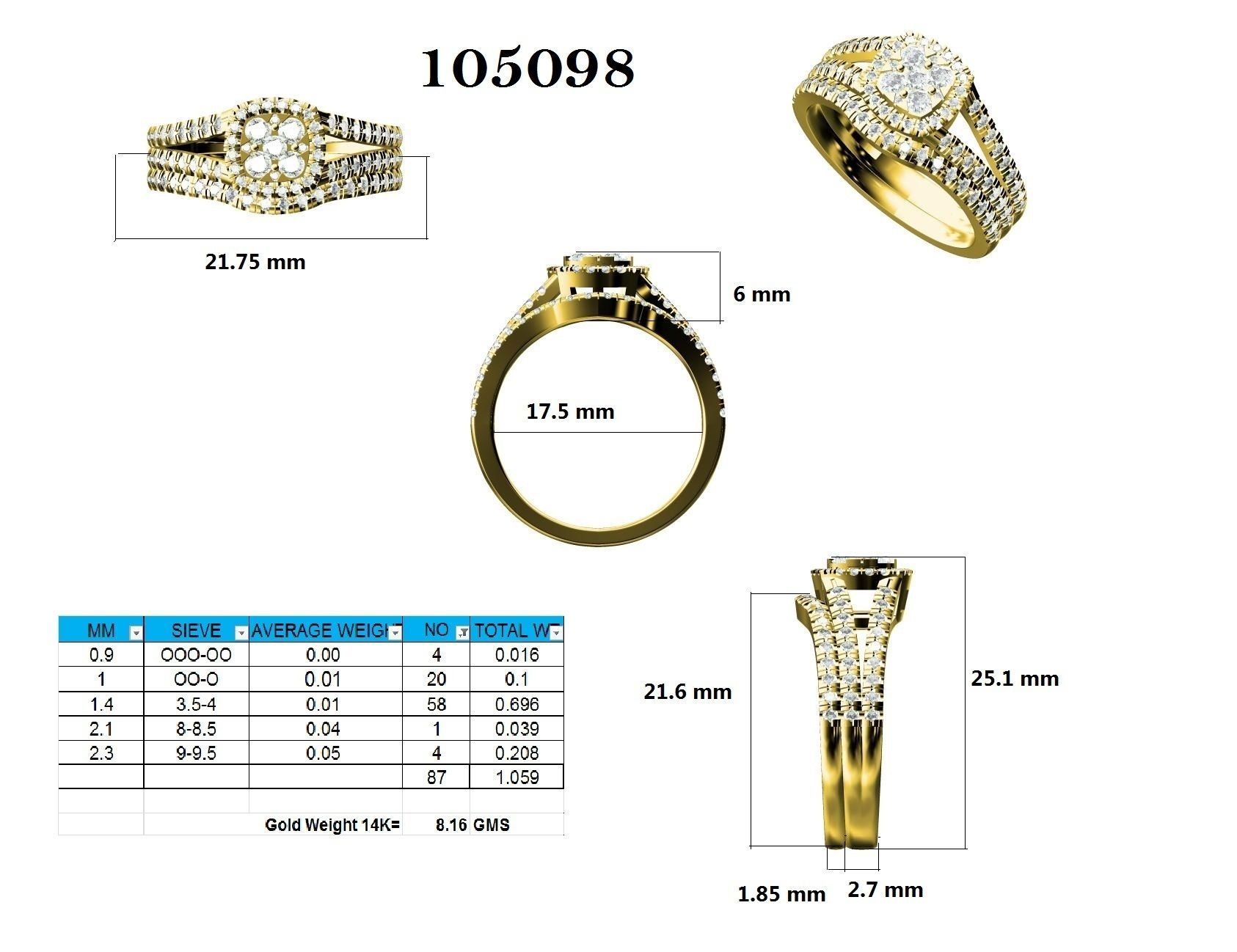 Solitaire Halo Ring with Band - 105098 3D print model_12
