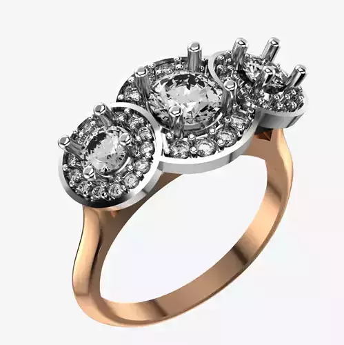 3 Stone Multi Halo Designer Ring