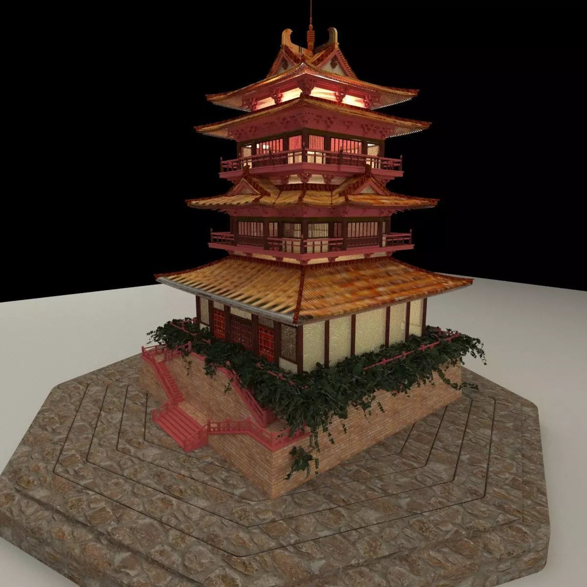 Chinese ancient tower 3D model_0
