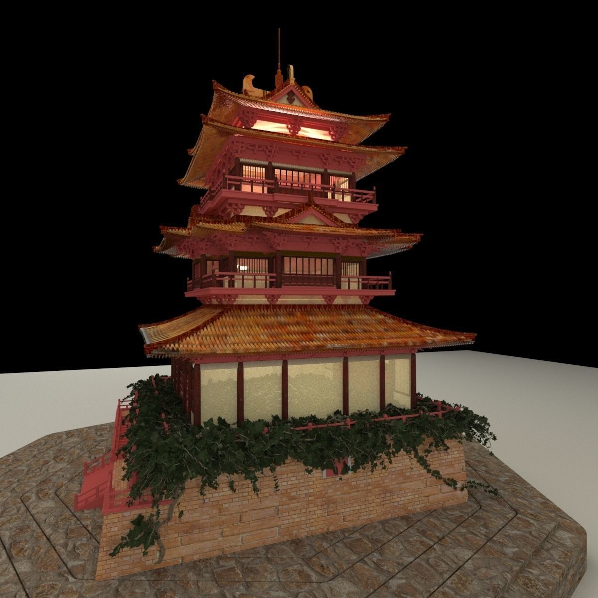 Chinese ancient tower 3D model_3