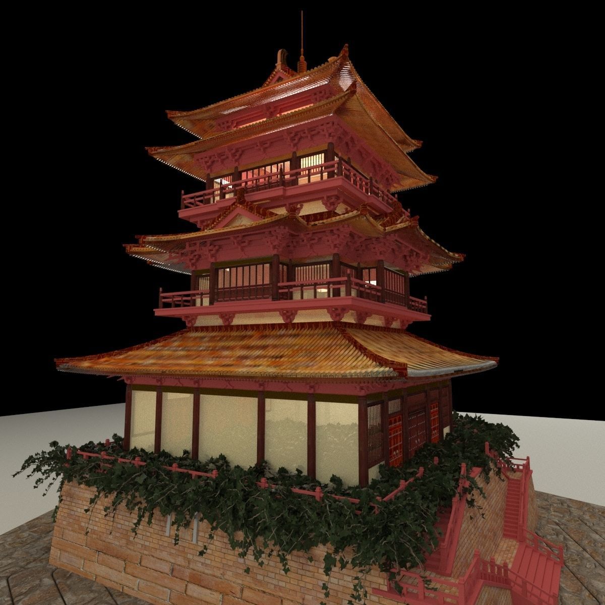 Chinese ancient tower 3D model_2