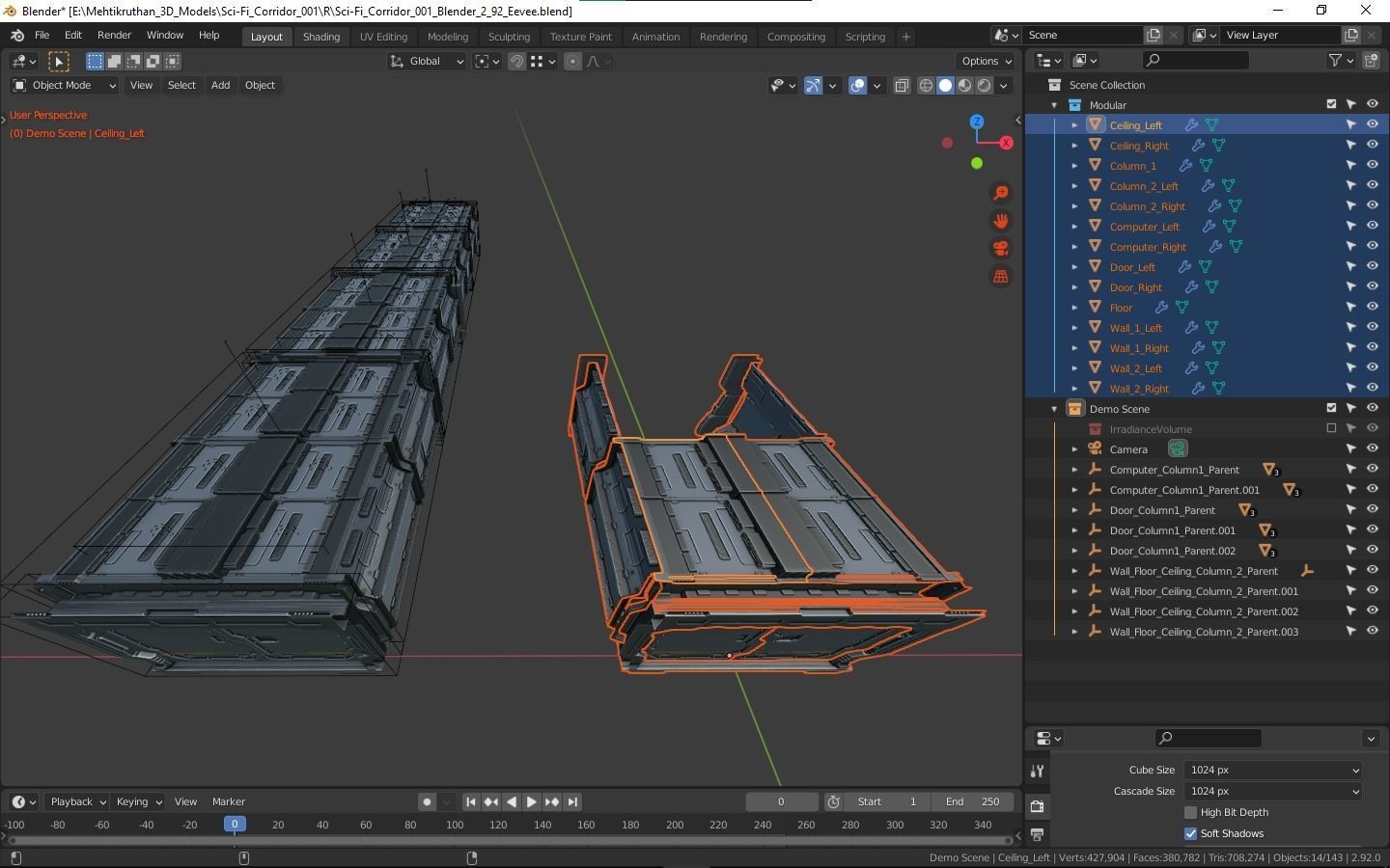 Sci-Fi Corridor 001 Concept Low-poly 3D model_20