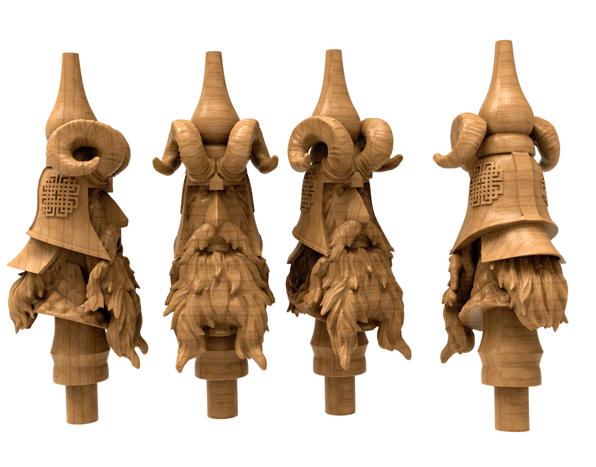 3D Model STL Hookah five wooden beards on pole 3D model_1