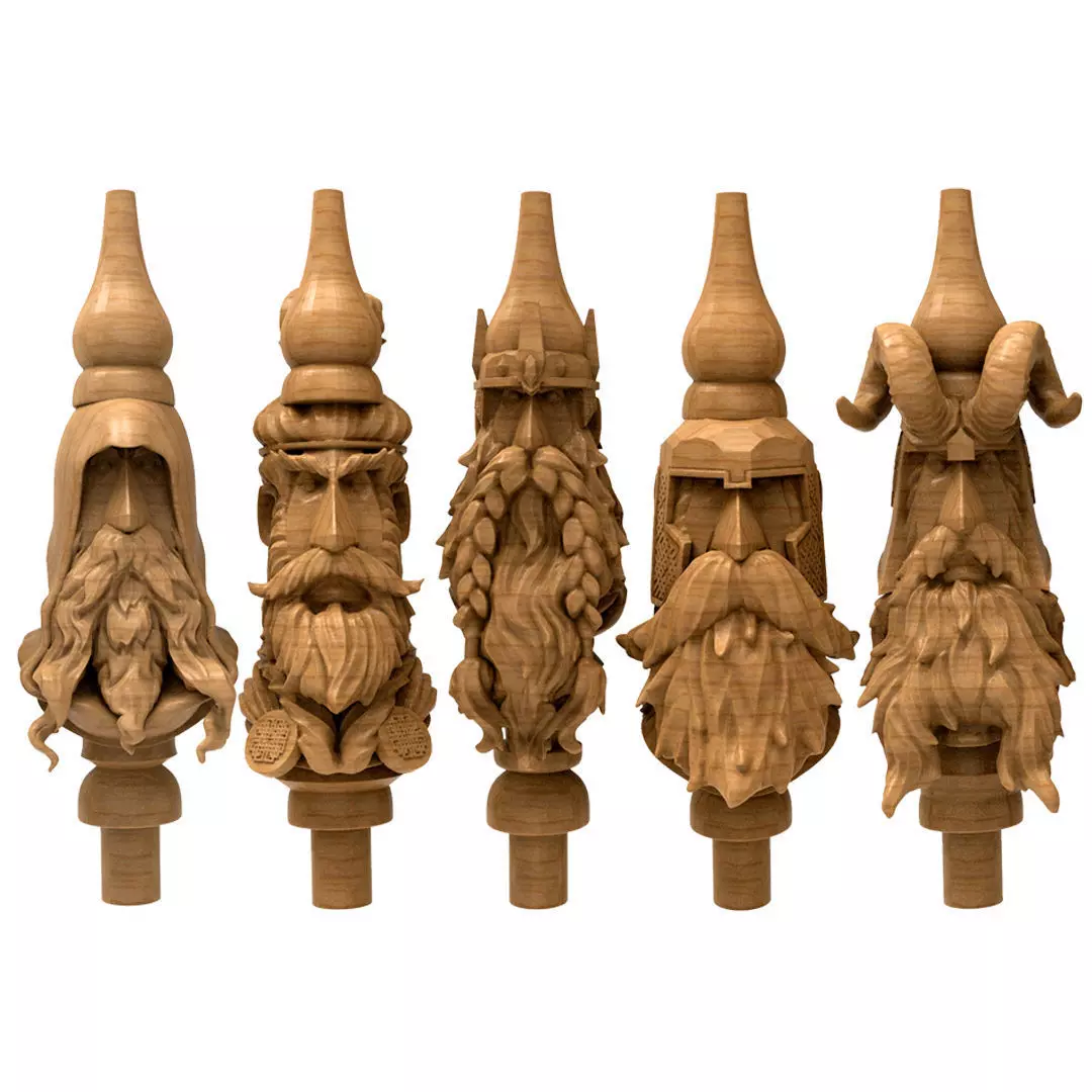 3D Model STL Hookah five wooden beards on pole 3D model_0