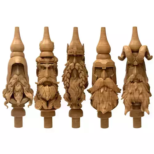 3D Model STL Hookah five wooden beards on pole 3D model