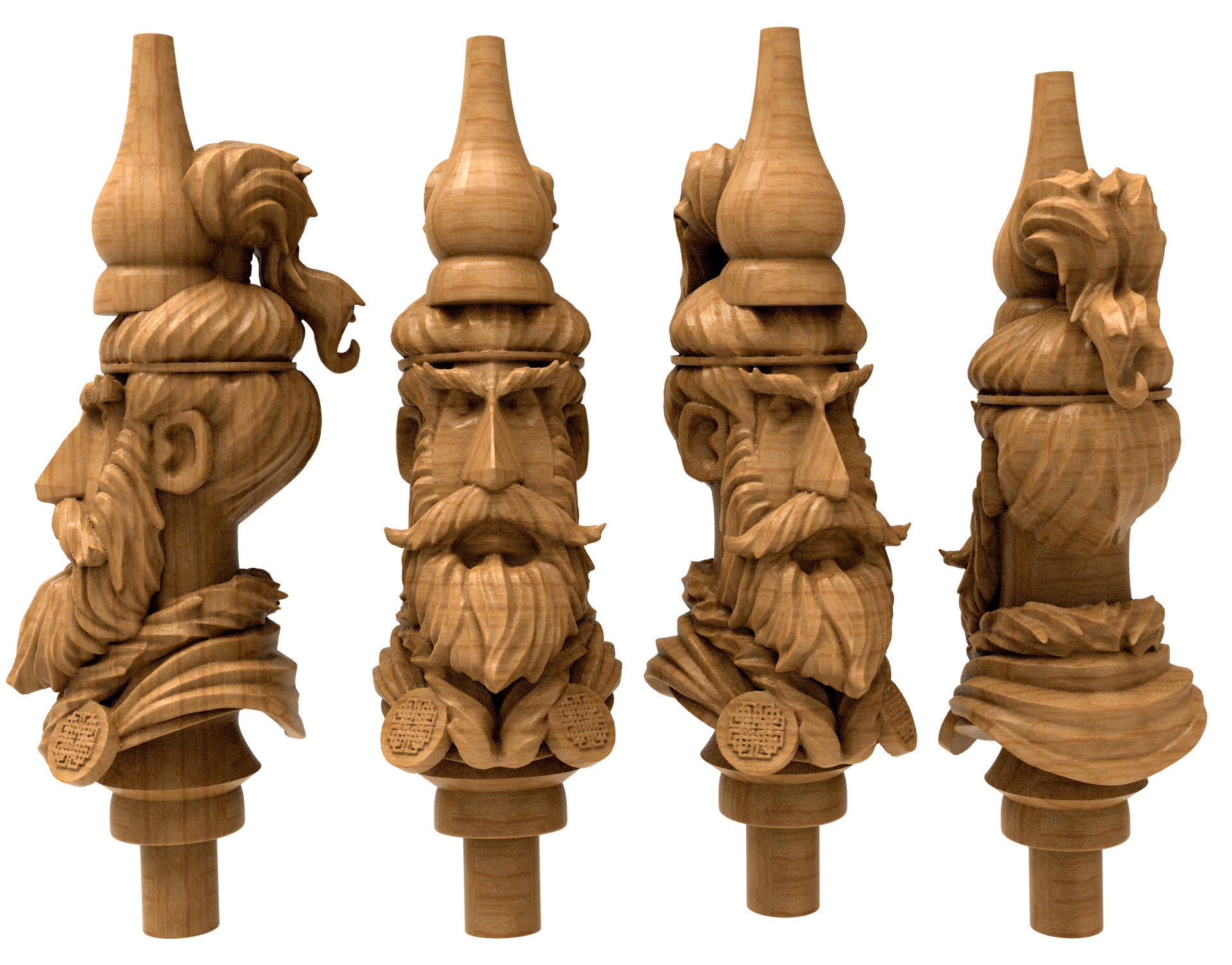 3D Model STL Hookah five wooden beards on pole 3D model_5