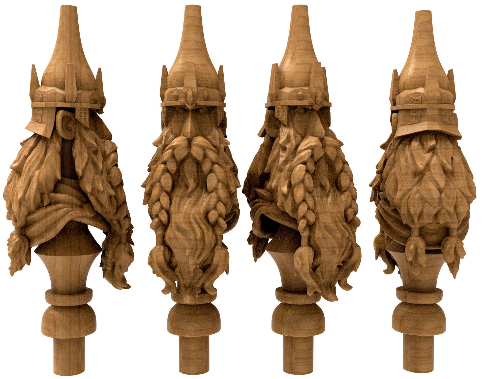 3D Model STL Hookah five wooden beards on pole 3D model_3