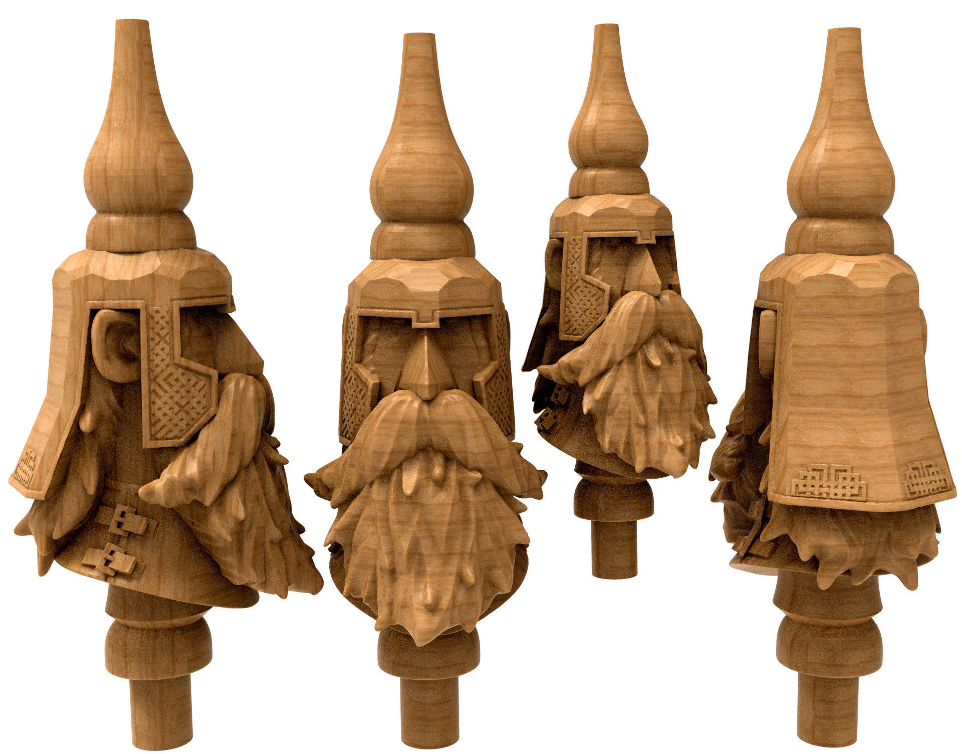 3D Model STL Hookah five wooden beards on pole 3D model_4
