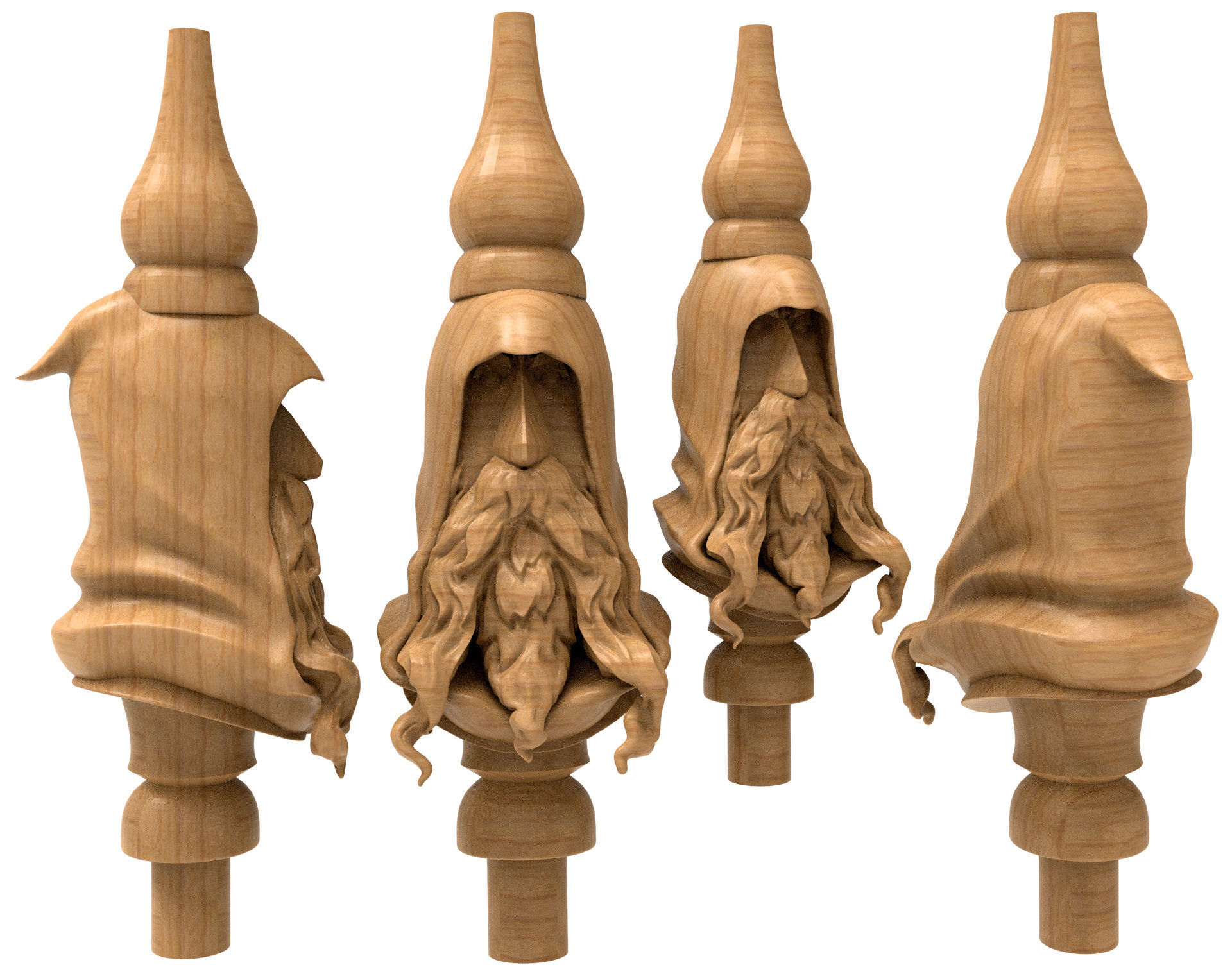 3D Model STL Hookah five wooden beards on pole 3D model_2