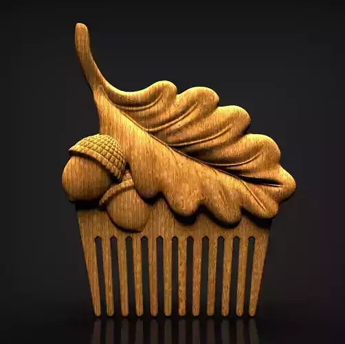 3D Model STL Comb wooden hair with acorns and leaves 3D model