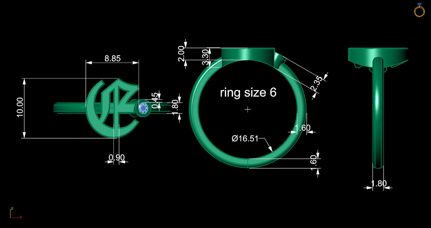 - Old English font ring E 3D print model_11
