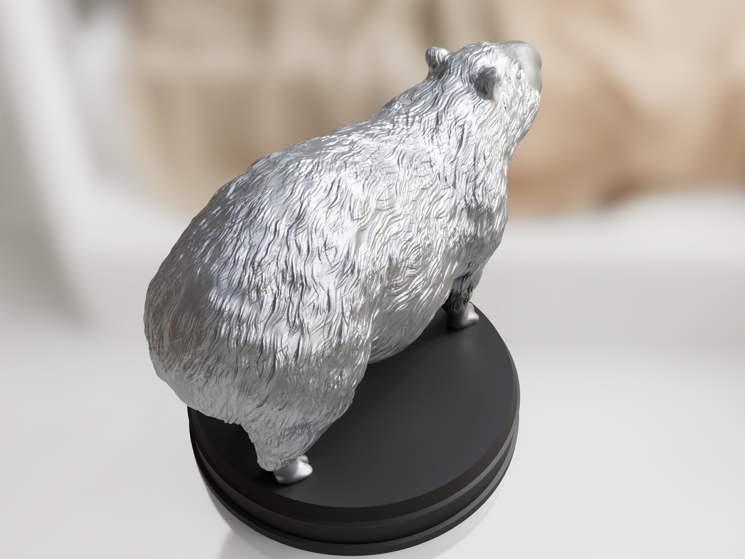Silver Furry Capybara 3D print model_3