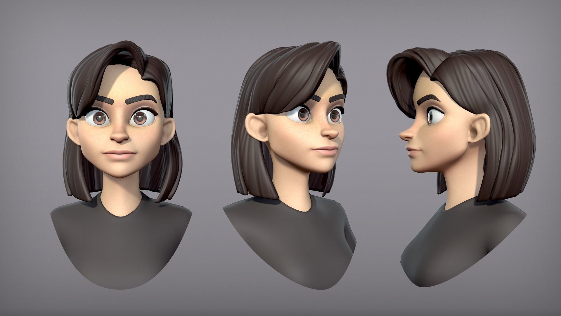 Cartoon Girl with 3 outfits Low-poly 3D model_4