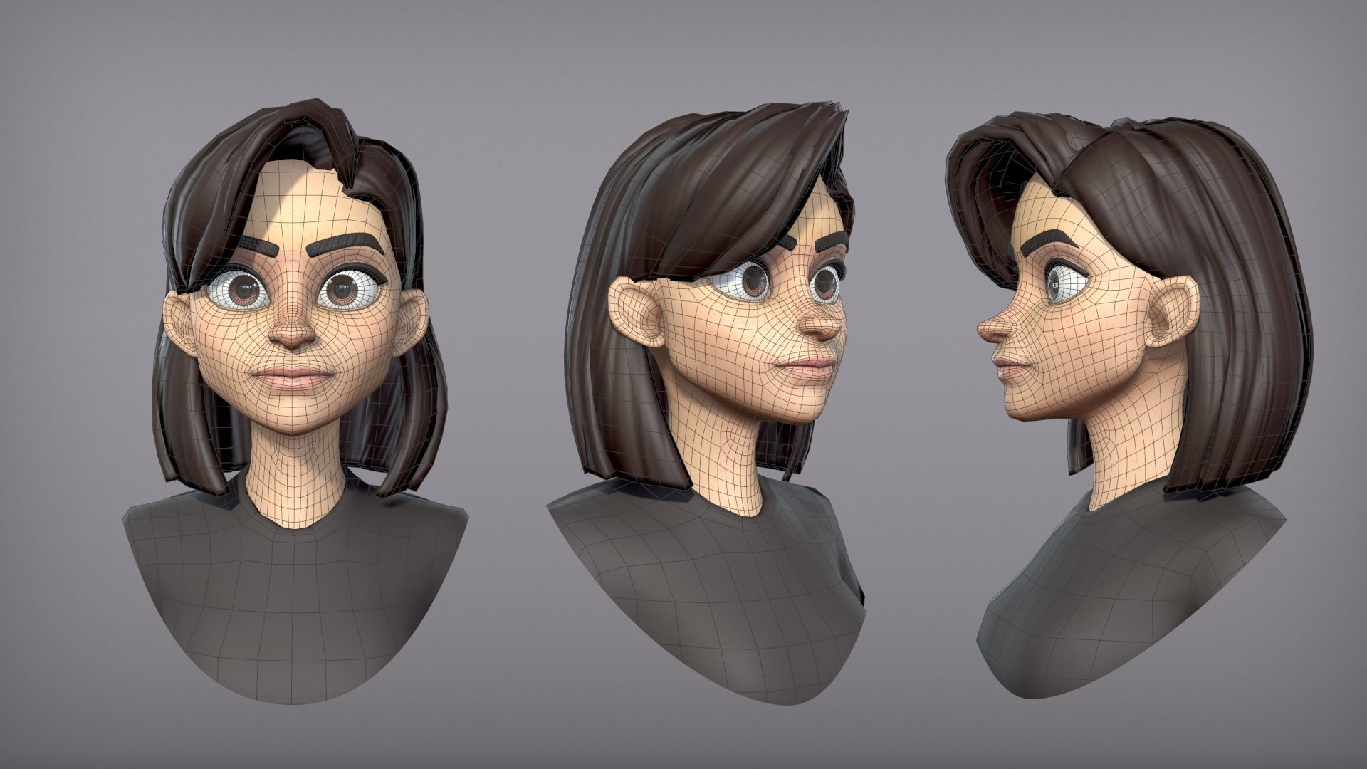 Cartoon Girl with 3 outfits Low-poly 3D model_7