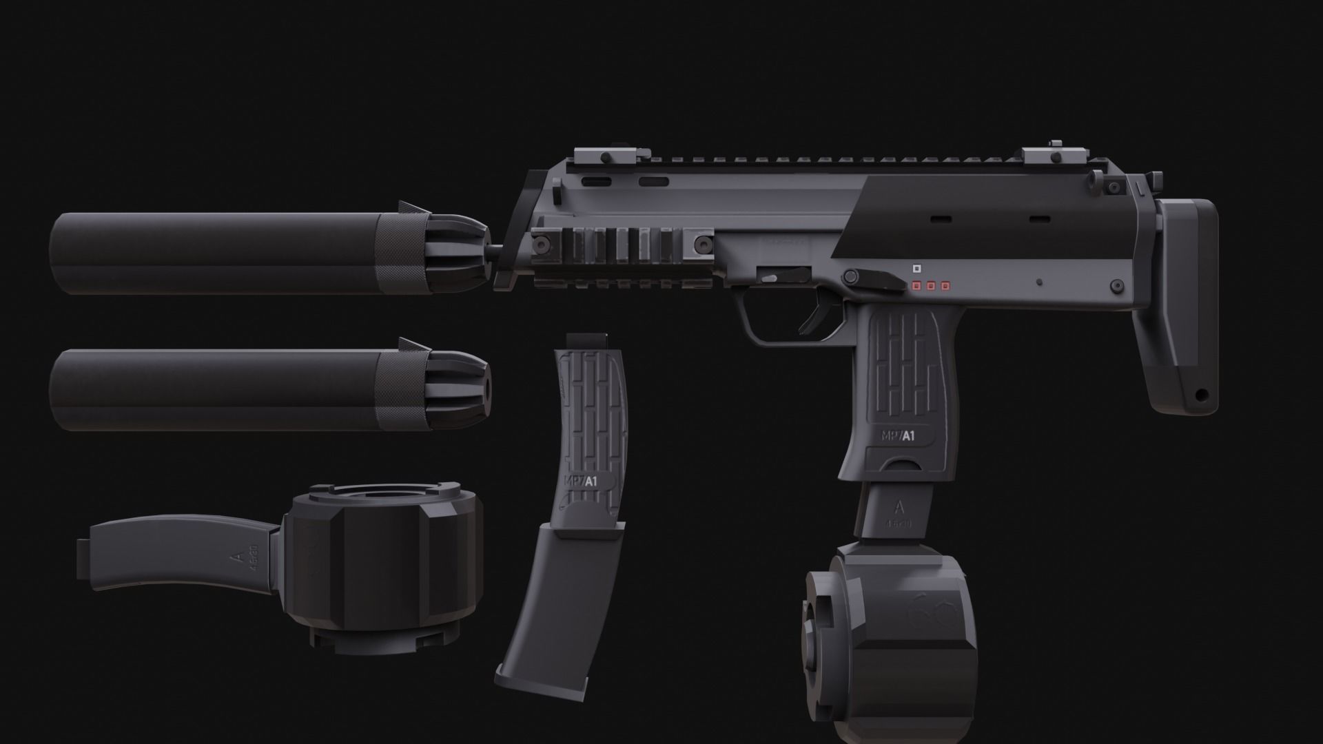 MP7 Sub-Machingun Low-poly 3D model_15