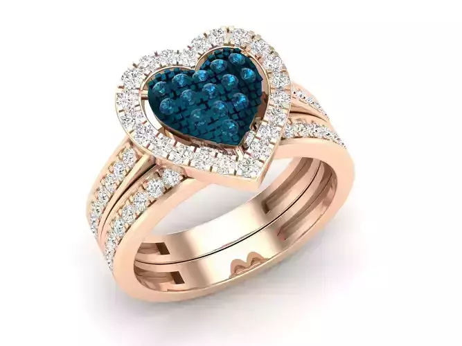 Double heart Diamond ring and band for woman