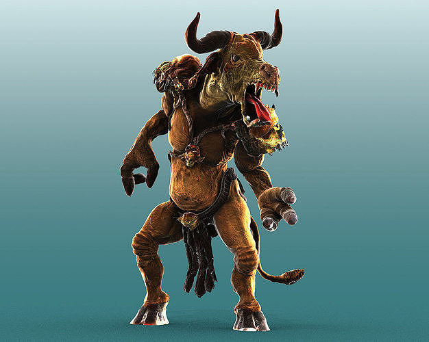 Minotaur creature with horns and antlers Low-poly 3D model