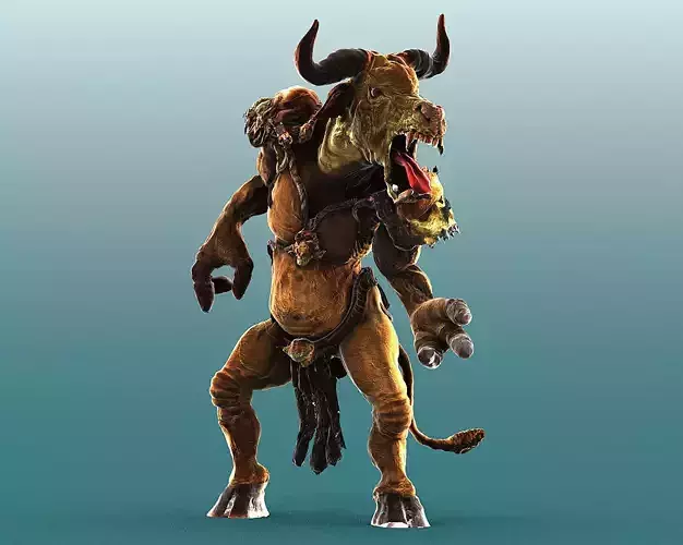 Minotaur creature with horns and antlers Low-poly 3D model