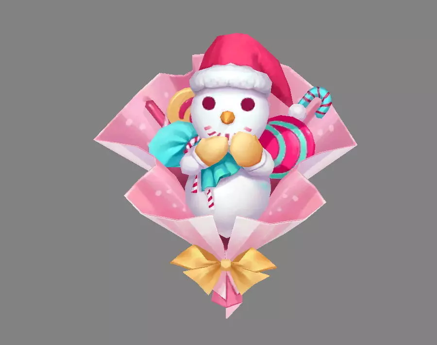 Cartoon snowman bouquet - Christmas present Low-poly 3D model