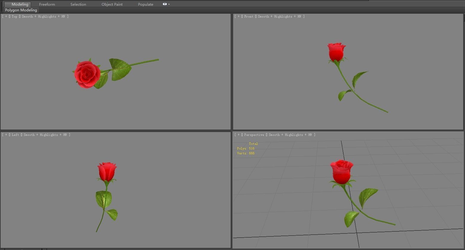 A rose two roses Low-poly 3D model_4