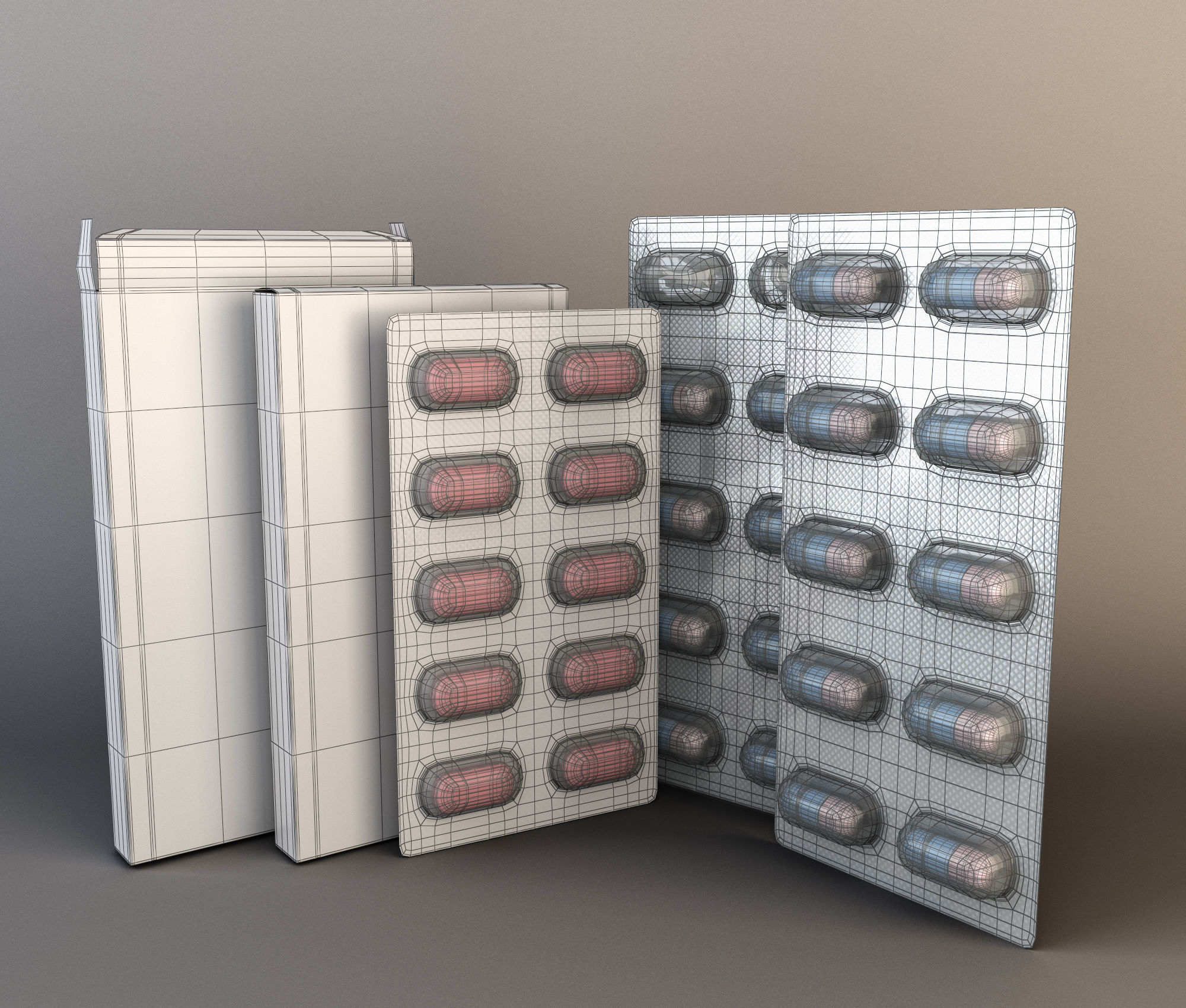 set of pills in packages Low-poly 3D model_5