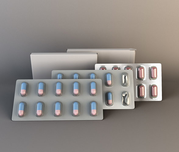 set of pills in packages Low-poly 3D model