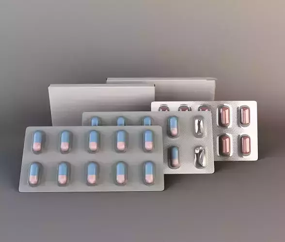 set of pills in packages Low-poly 3D model
