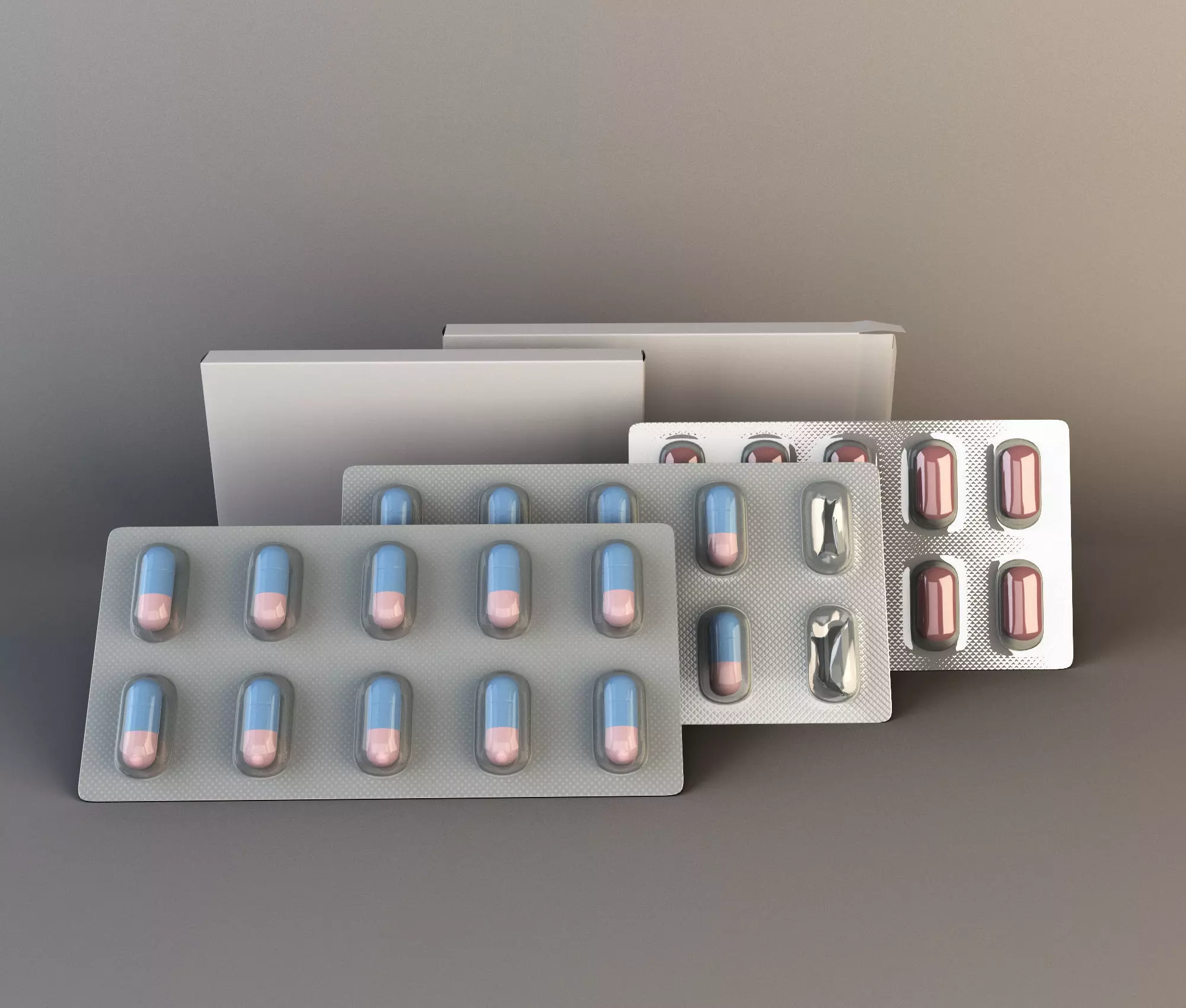 set of pills in packages Low-poly 3D model_0