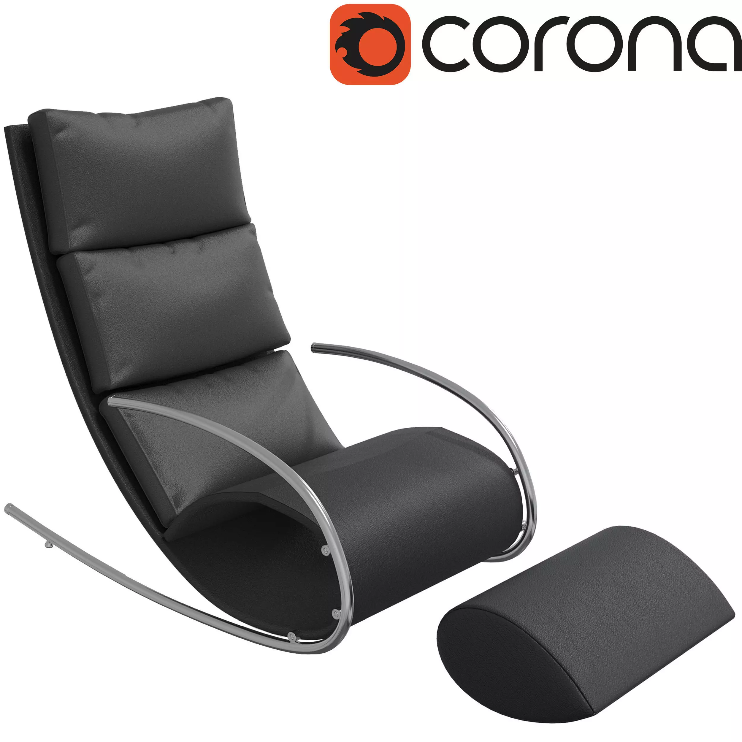 Skids designer chair Sagamy in black faux leather with footstool Free 3D model
