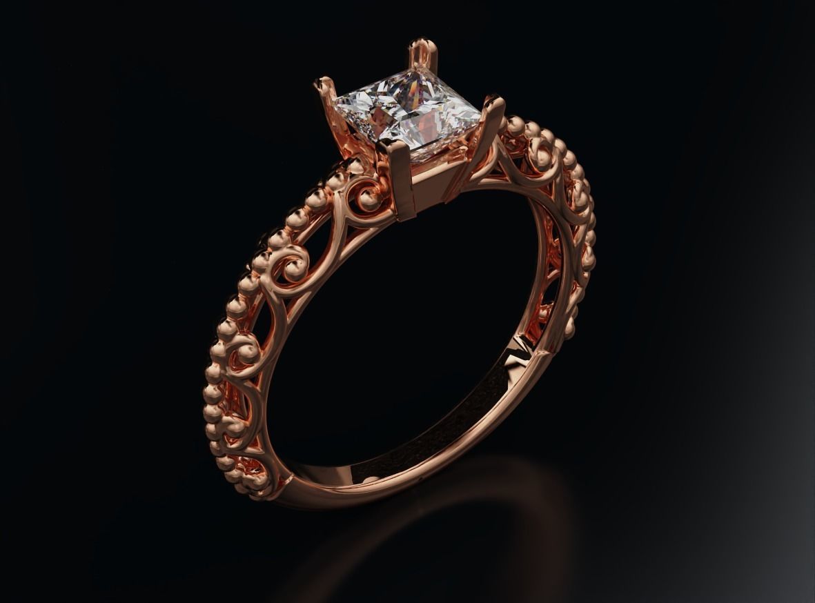 Stylish engagement ring with princess stone patterns 635 3D print model_2