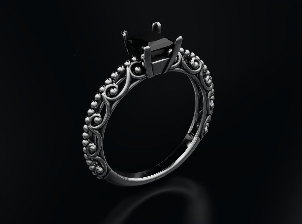 Stylish engagement ring with princess stone patterns 635 3D print model_11