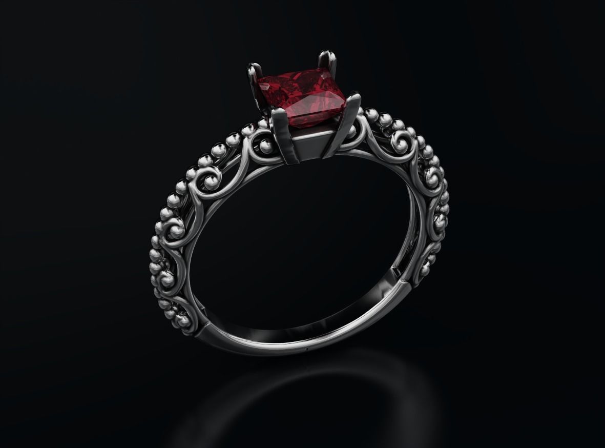 Stylish engagement ring with princess stone patterns 635 3D print model_10