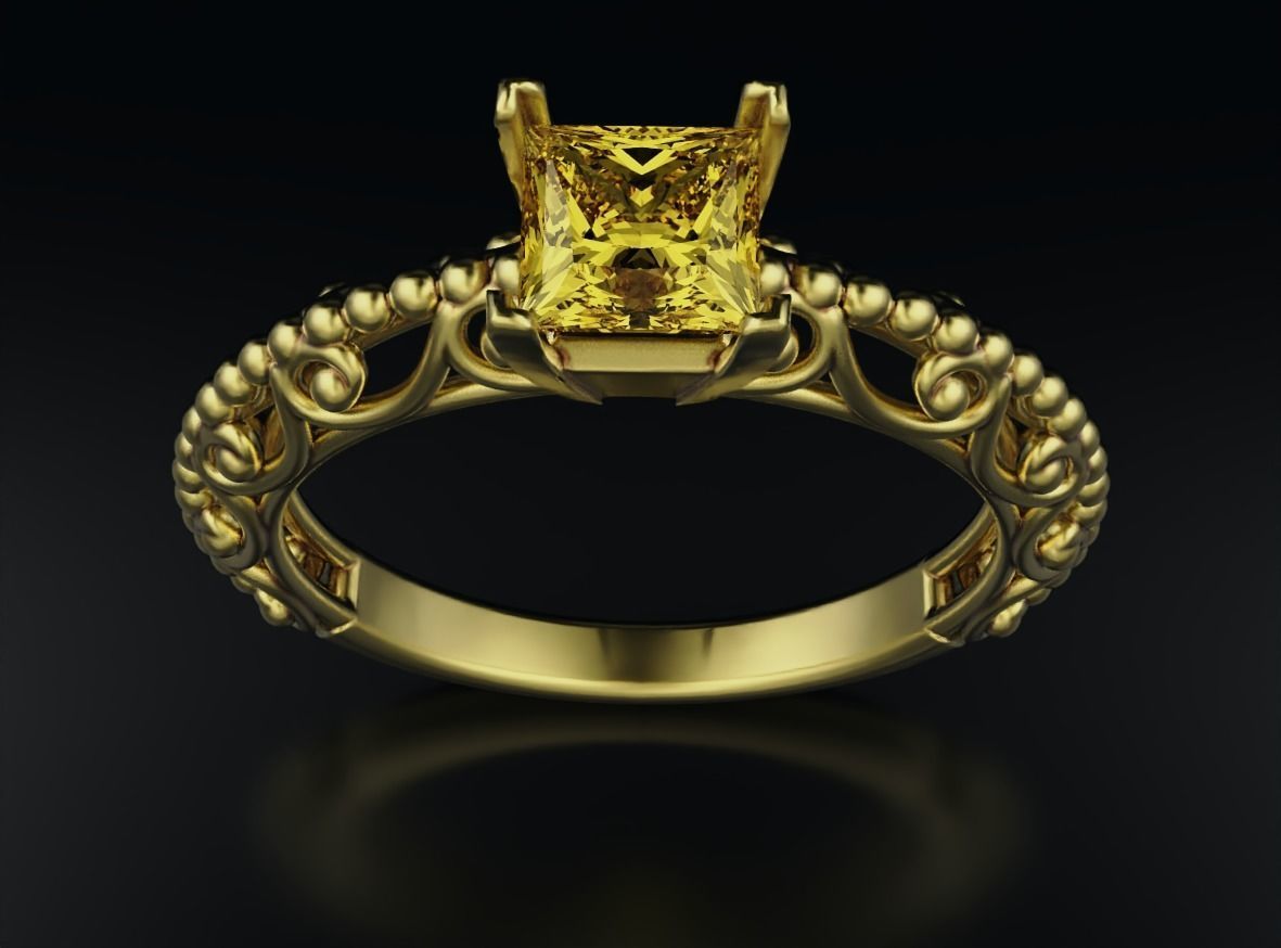 Stylish engagement ring with princess stone patterns 635 3D print model_12