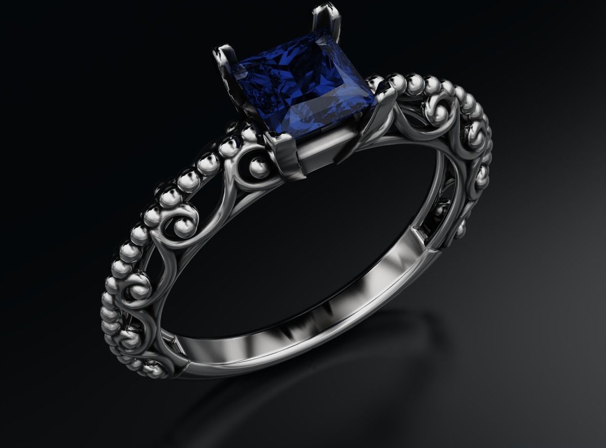 Stylish engagement ring with princess stone patterns 635 3D print model_14