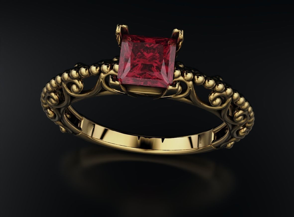 Stylish engagement ring with princess stone patterns 635 3D print model_5