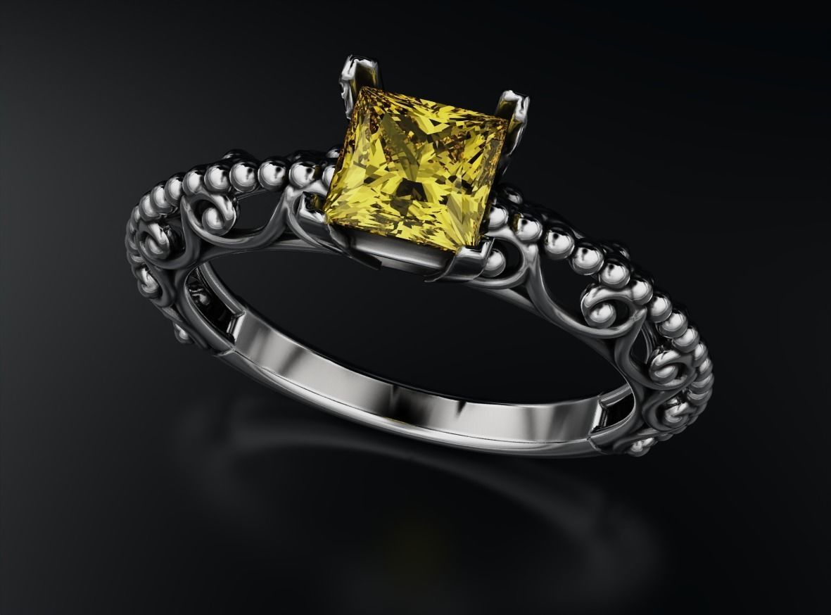 Stylish engagement ring with princess stone patterns 635 3D print model_9