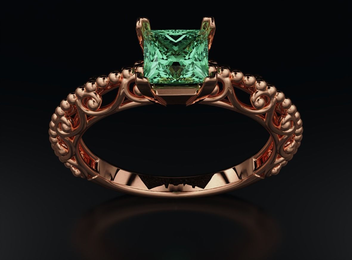 Stylish engagement ring with princess stone patterns 635 3D print model_1