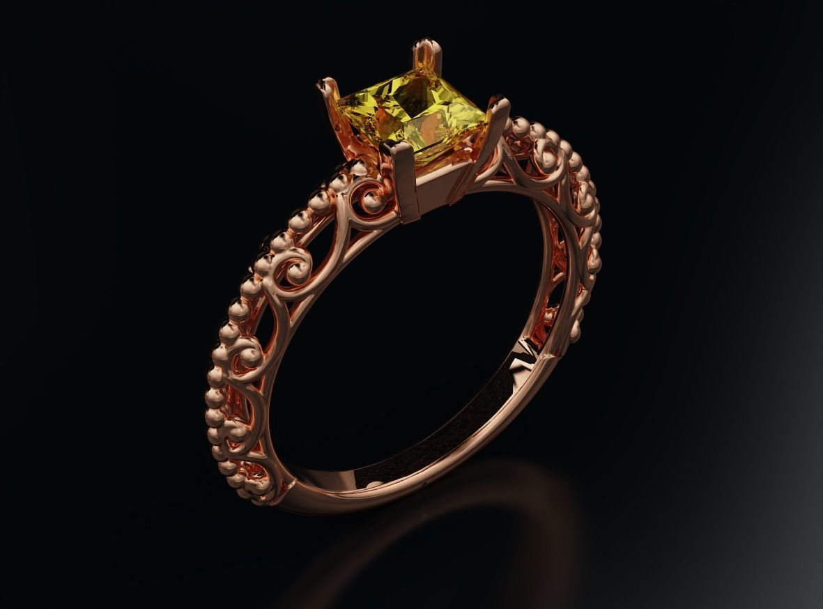 Stylish engagement ring with princess stone patterns 635 3D print model_3