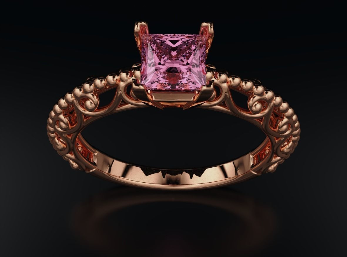 Stylish engagement ring with princess stone patterns 635 3D print model_13