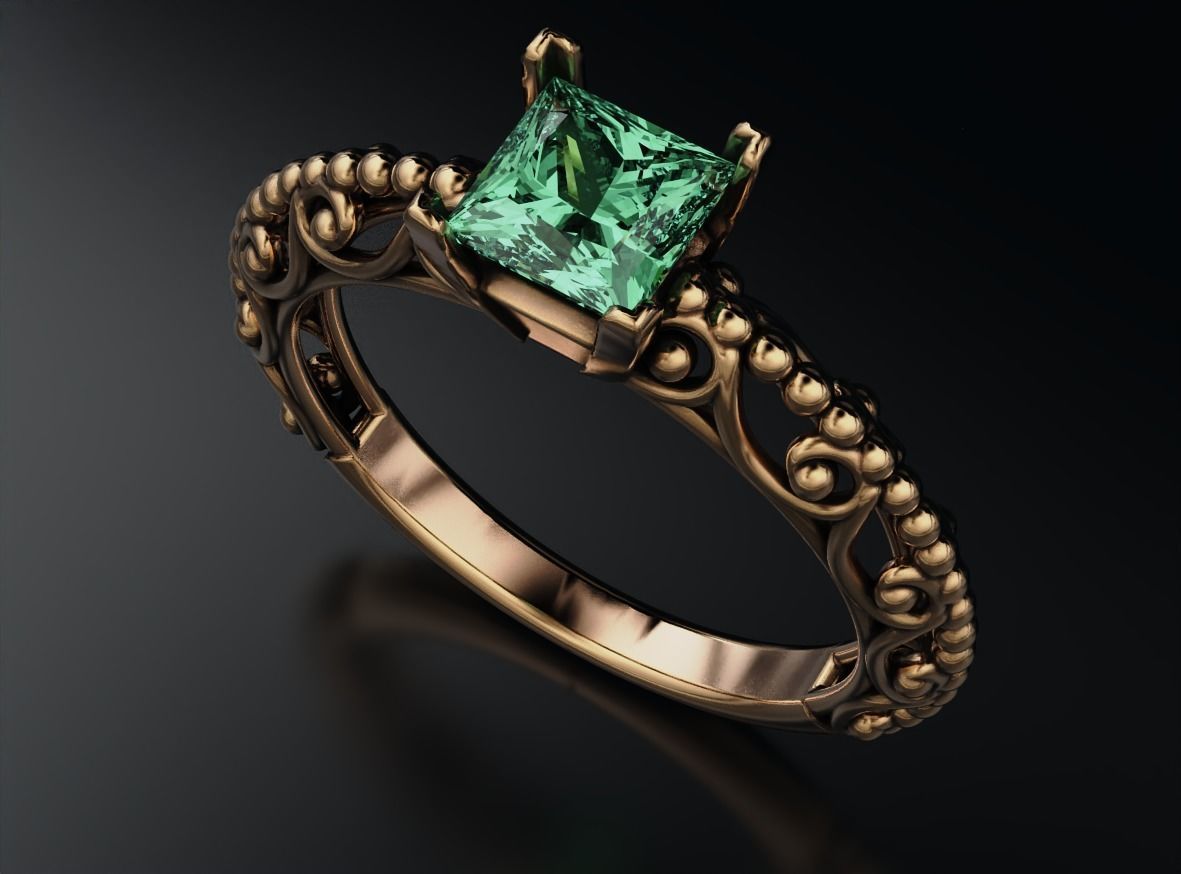 Stylish engagement ring with princess stone patterns 635 3D print model_7