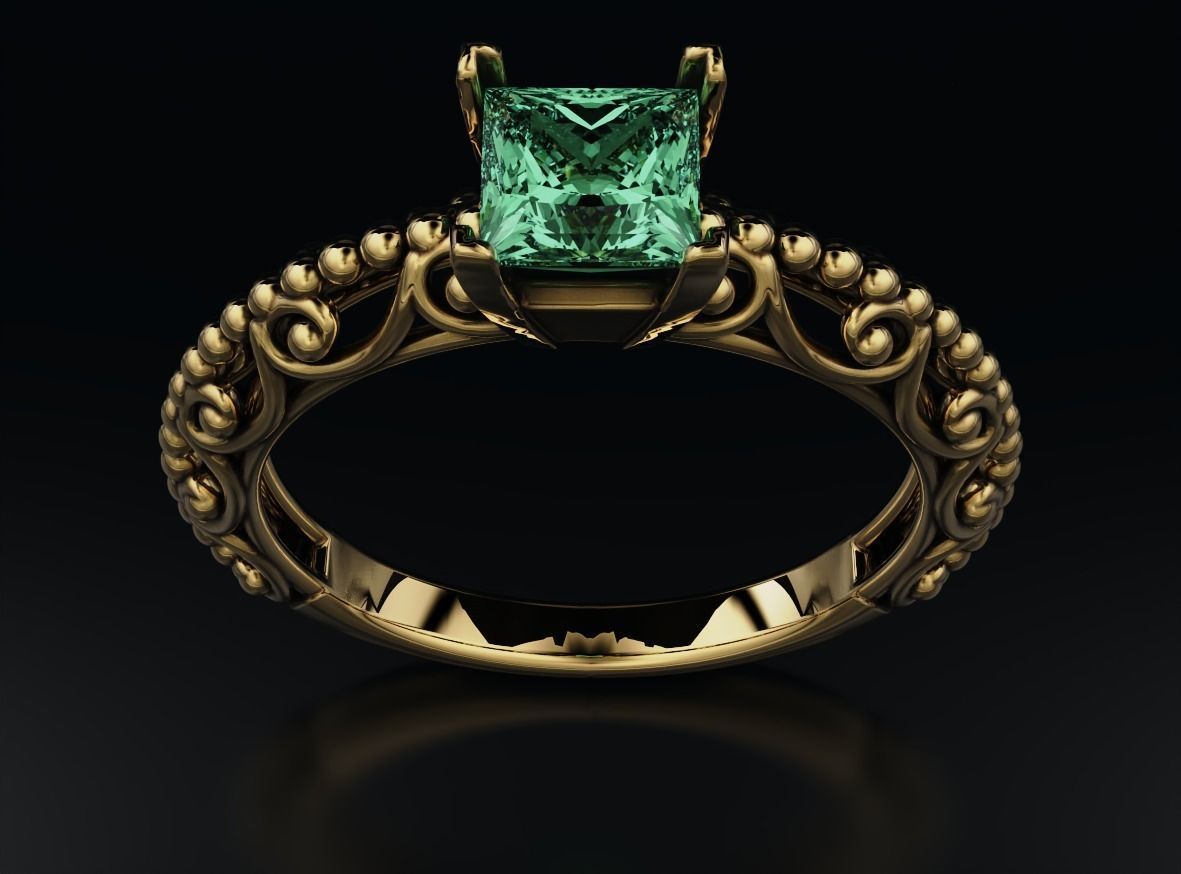 Stylish engagement ring with princess stone patterns 635 3D print model_6