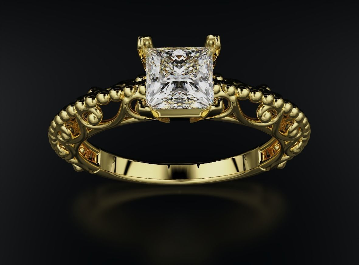 Stylish engagement ring with princess stone patterns 635 3D print model_4