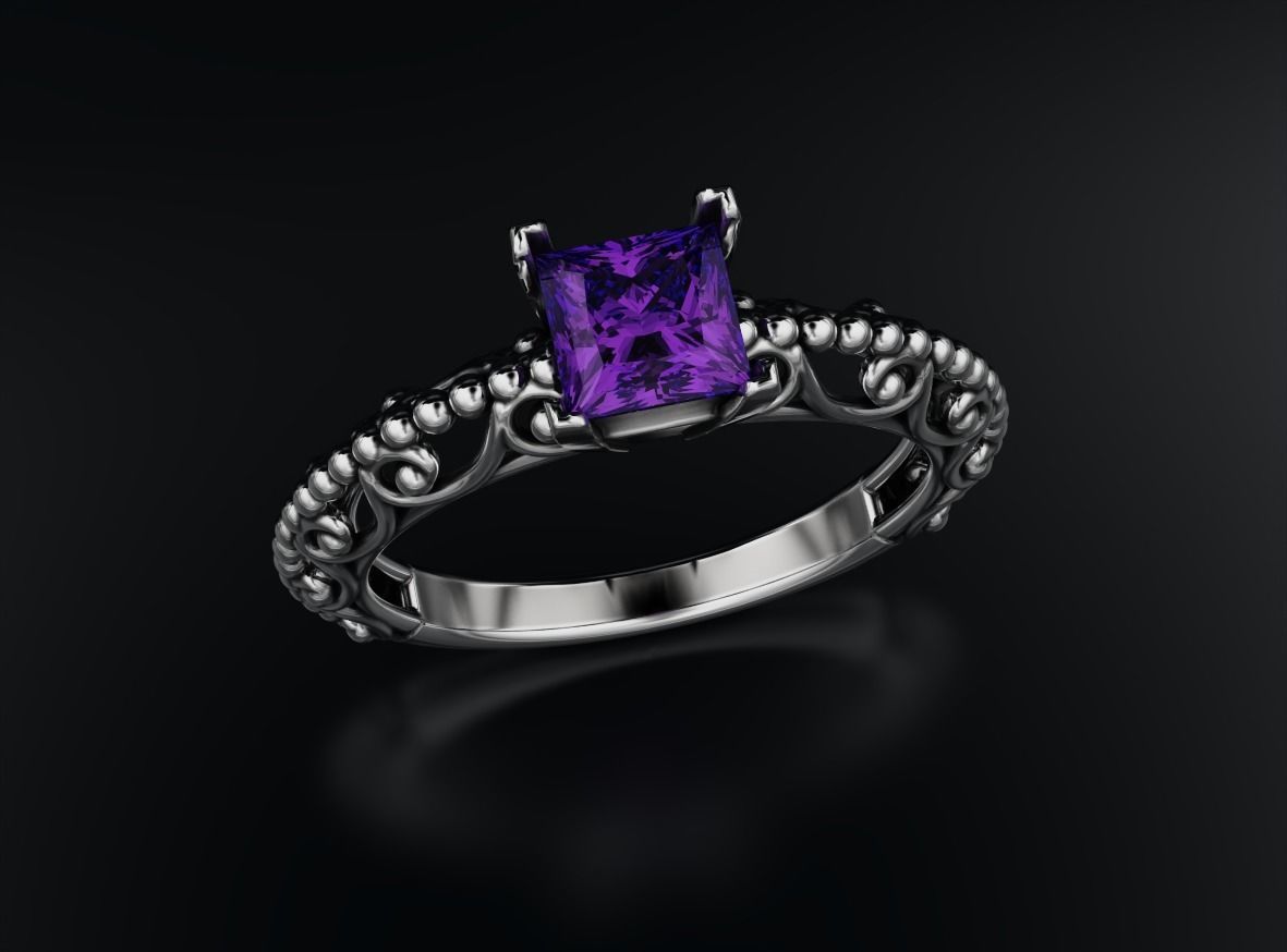 Stylish engagement ring with princess stone patterns 635 3D print model_15