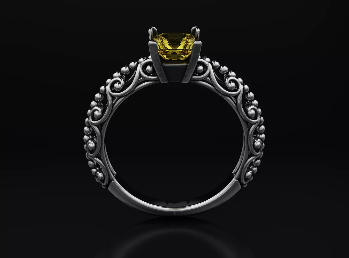 Stylish engagement ring with princess stone patterns 635 3D print model_0