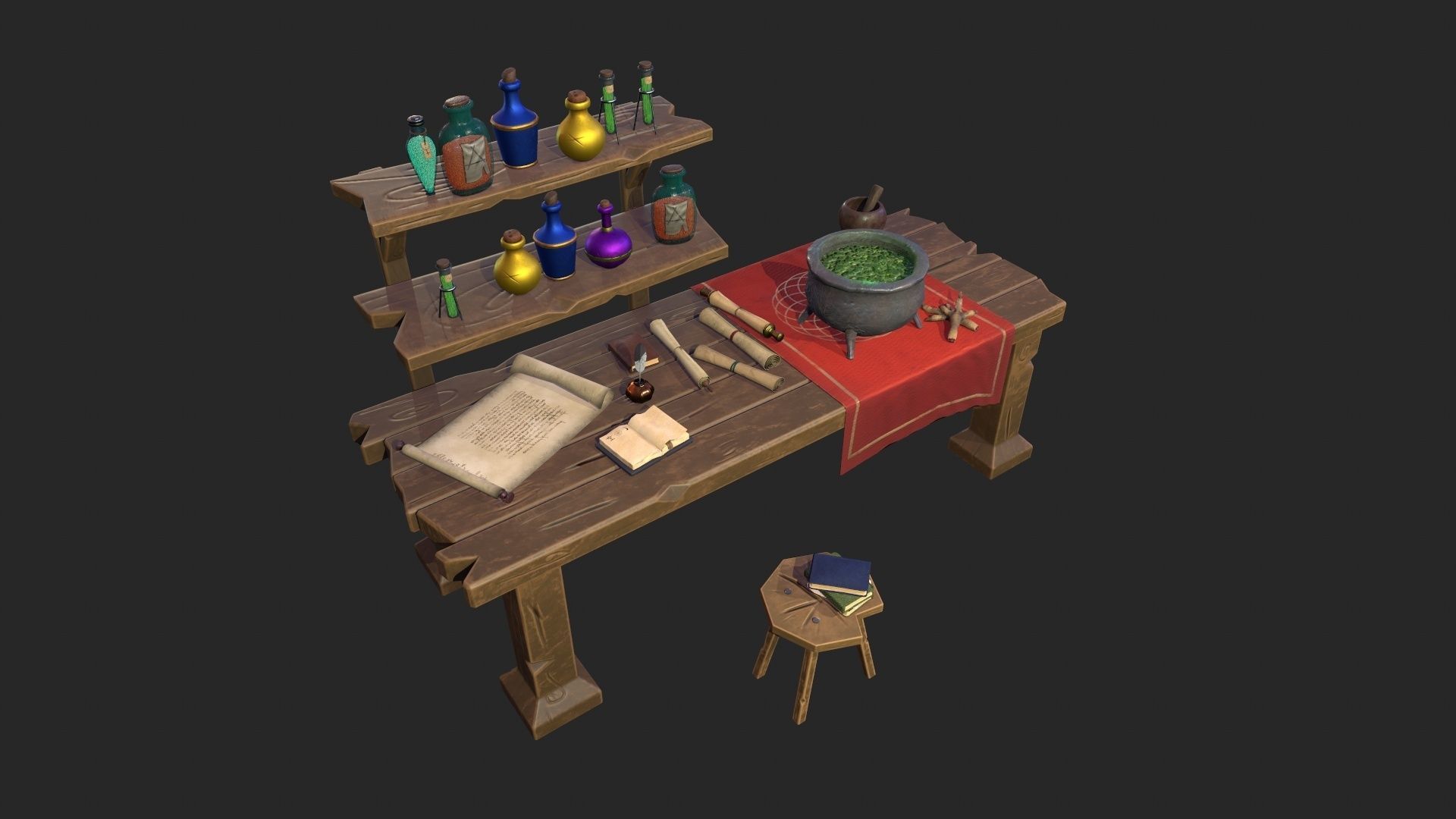 Stylized Alchemist set 3D Model Collection_7