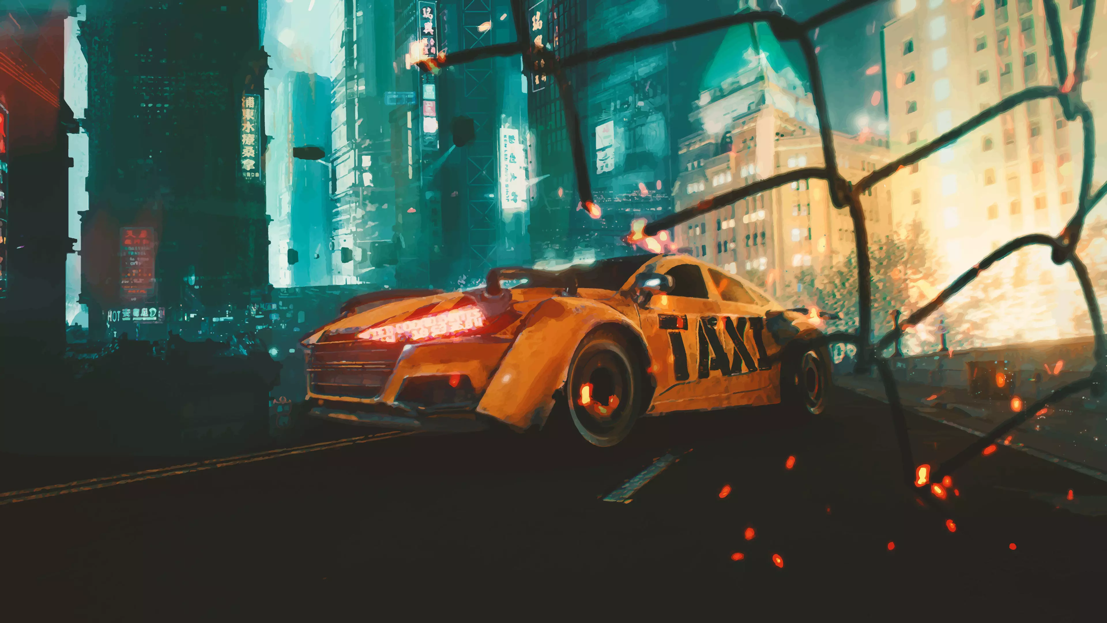Cyberpunk Taxi  Low-poly 3D model_0
