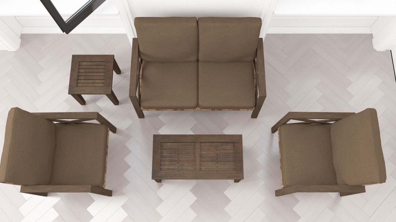 Low poly chat set living room with furniture and two windows Low-poly 3D model_3