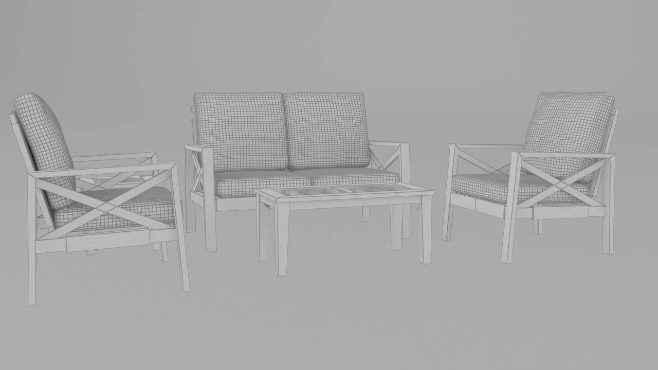Low poly chat set living room with furniture and two windows Low-poly 3D model_5